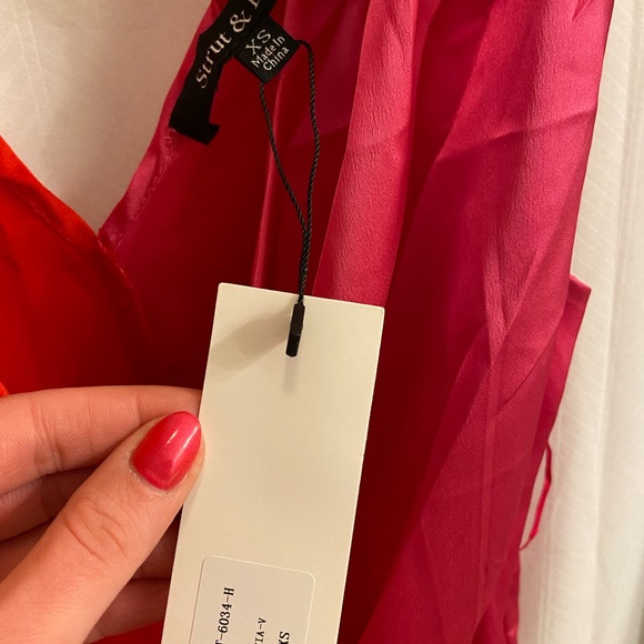 DRAPE TIE BODYSUIT - RED & FUCHSIA - Picture 3 of 6